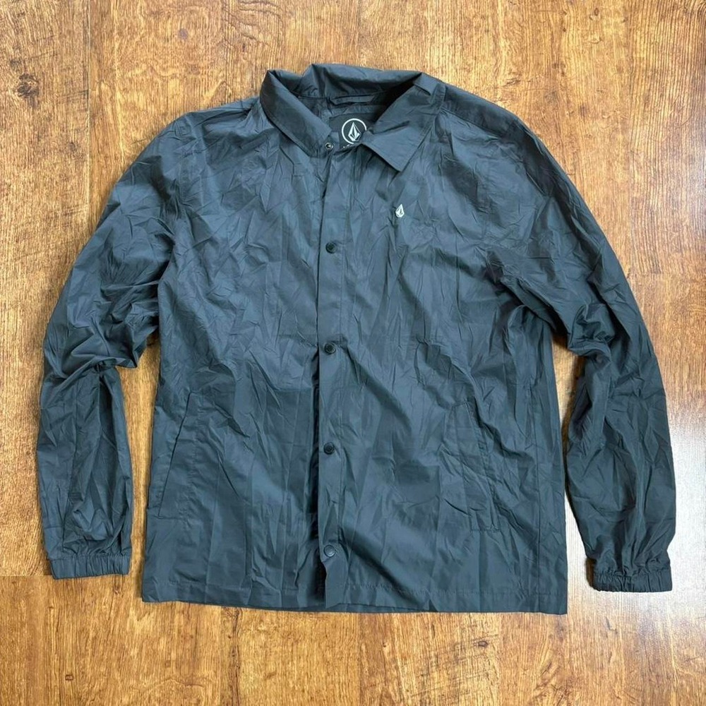 Volcom Mens Grey Black Lightweight Windbreaker Button Up Jacket A1502202 L